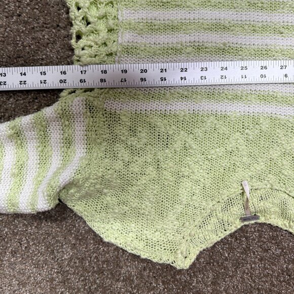 Free People Open Knit Sweater Women XS Green White Striped Loose Textured Cotton - Picture 9 of 12